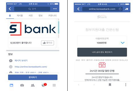 인터넷전문은행 사칭한 가짜 대출 사이트 '에스뱅크'. 금융감독원 제공